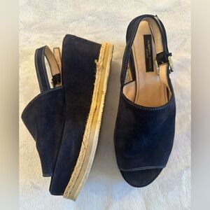 Alberto Zago Milan size 38 blue suede espadrille wedge sandals.